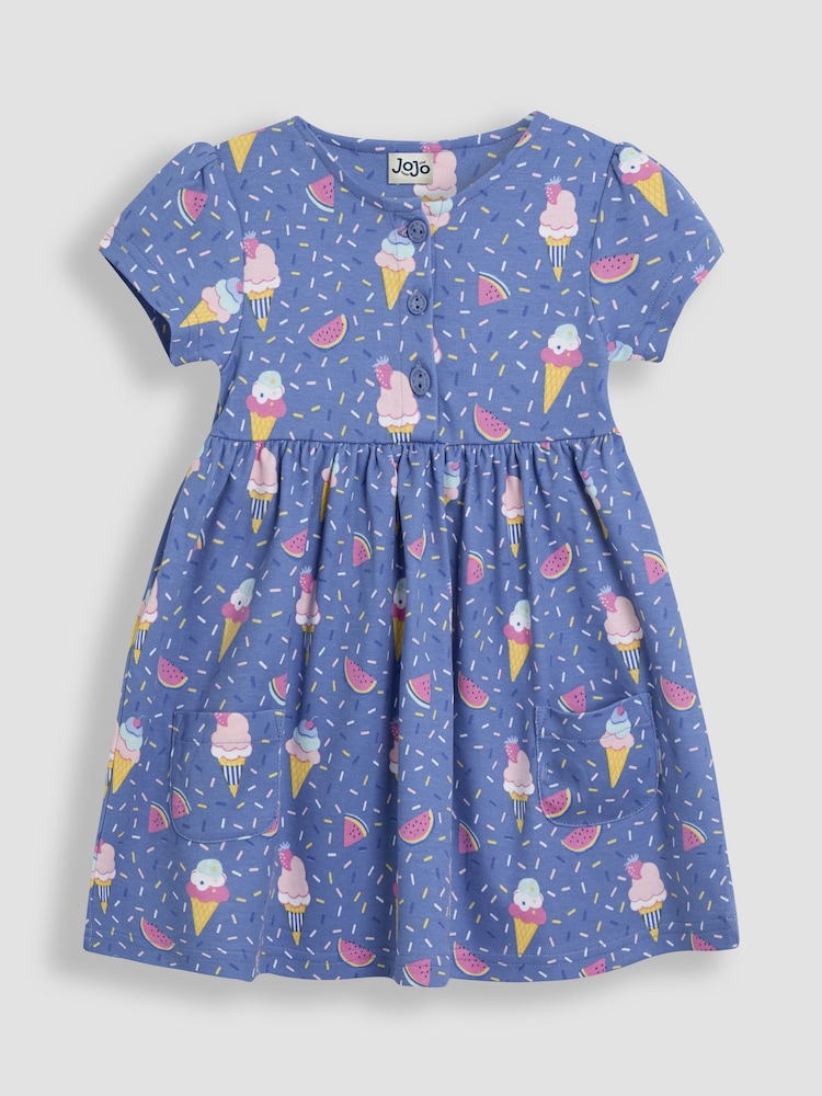 JoJo Maman Bébé Cornflower Blue Ice Cream Button Front Dress - Image 1 of 4