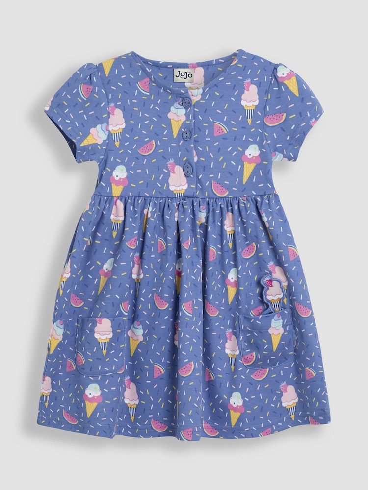 JoJo Maman Bébé Cornflower Blue Ice Cream Button Front Dress - Image 2 of 4