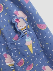 JoJo Maman Bébé Cornflower Blue Ice Cream Button Front Dress - Image 4 of 4