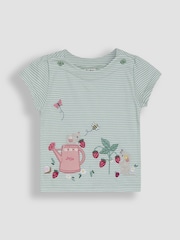 JoJo Maman Bébé Green Mouse Print Appliqué 100% Cotton T-Shirt - Image 1 of 3