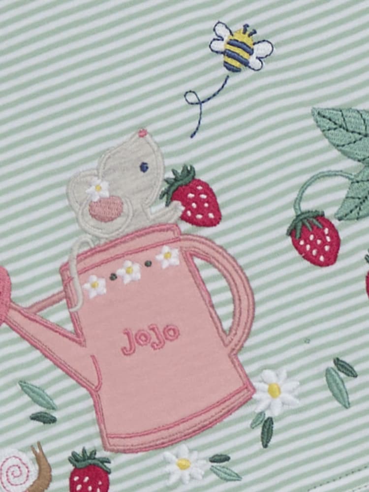 JoJo Maman Bébé Green Mouse Print Appliqué 100% Cotton T-Shirt - Image 3 of 3