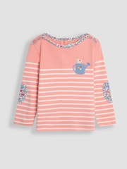 JoJo Maman Bébé Pink Mouse Appliqué Pocket Breton Top - Image 1 of 3
