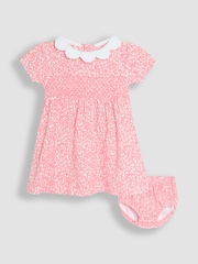JoJo Maman Bébé Pink Ditsy Floral Print Smocked Jersey Dress - Image 1 of 5
