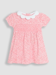 JoJo Maman Bébé Pink Ditsy Floral Print Smocked Jersey Dress - Image 2 of 5