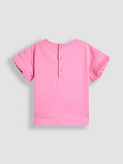 JoJo Maman Bébé Fucshia Pink Floral Appliqué Frill T-Shirt & Shorts Set 2 Piece - Image 3 of 6
