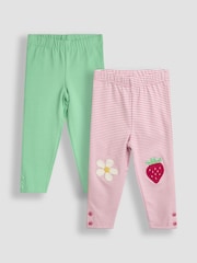 JoJo Maman Bébé Pink Strawberry & Daisy Appliqué Knee Leggings 2 Pack - Image 1 of 5