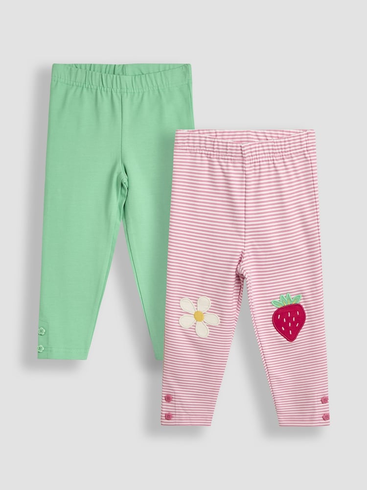 JoJo Maman Bébé Pink Strawberry & Daisy Appliqué Knee Leggings 2 Pack - Image 1 of 5