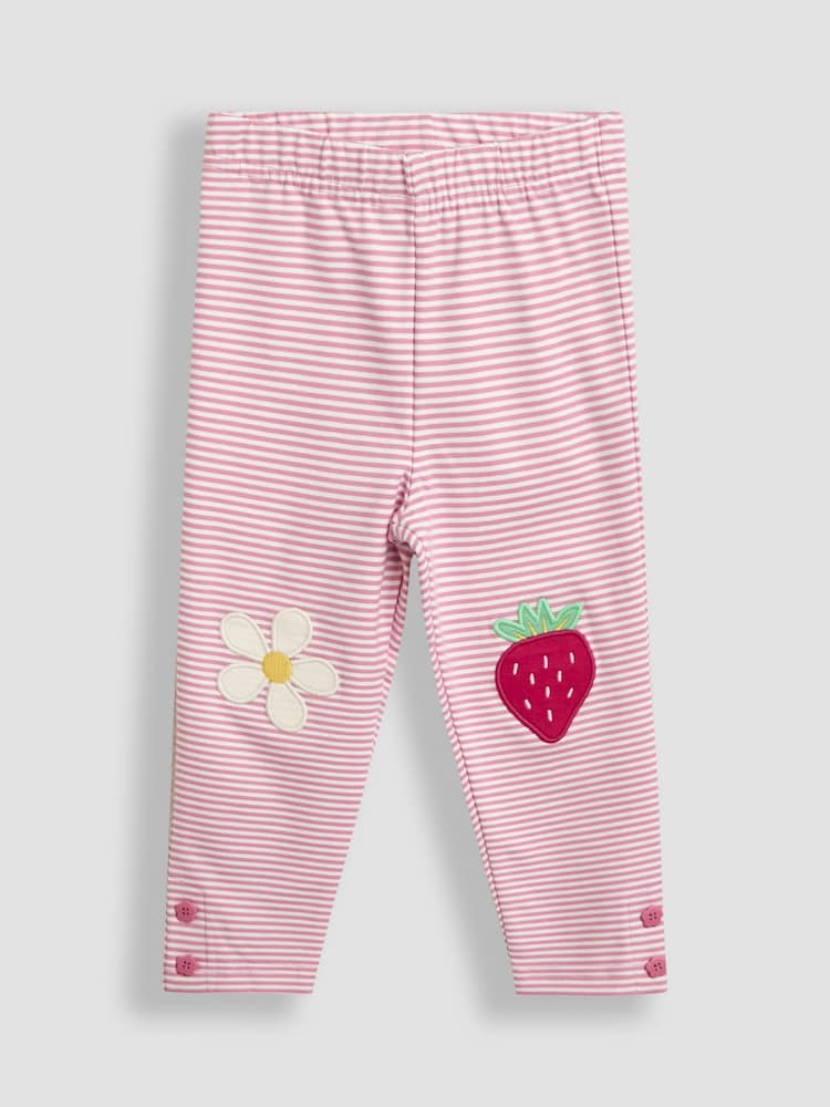 JoJo Maman Bébé Pink Strawberry & Daisy Appliqué Knee Leggings 2 Pack - Image 2 of 5
