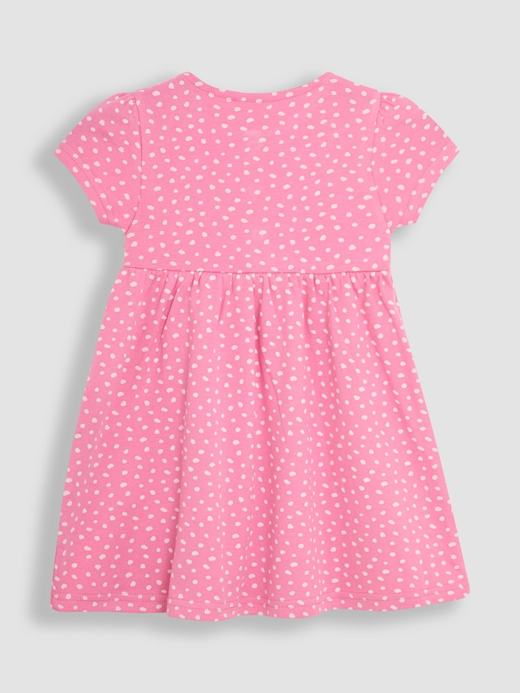 JoJo Maman Bébé Fuchsia Pink Dinosaur Appliqué Button Front Dress - Image 2 of 3 JoJo Maman Bébé Fuchsia Pink Dinosaur Appliqué Button Front Dress - Image 2 of 3
