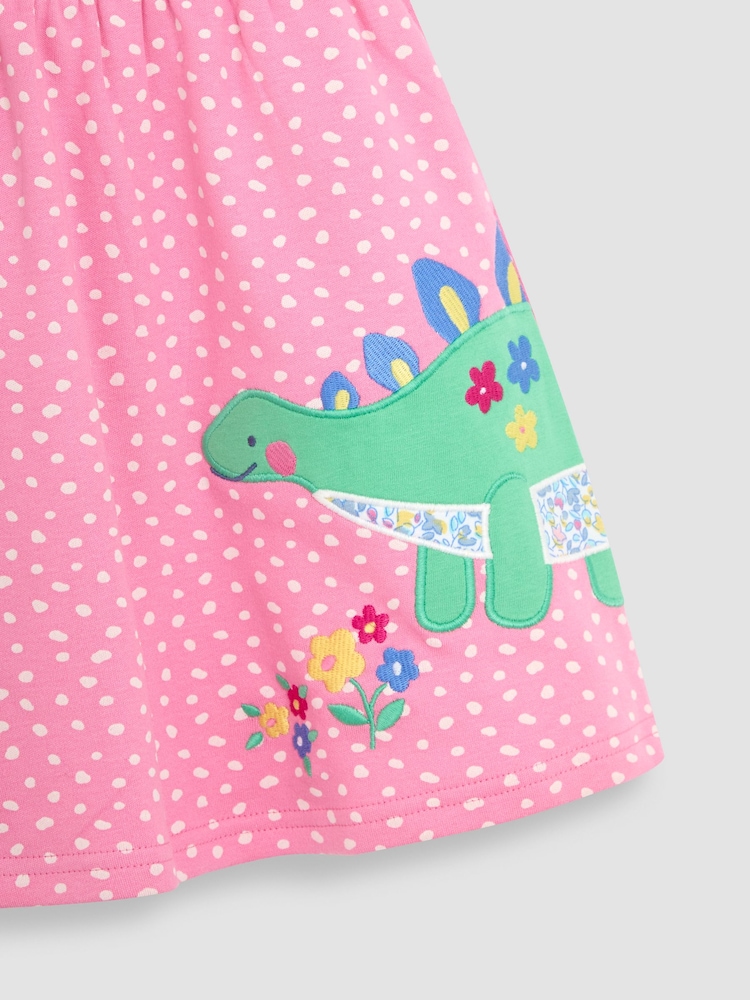 JoJo Maman Bébé Fuchsia Pink Dinosaur Appliqué Button Front Dress - Image 3 of 3 JoJo Maman Bébé Fuchsia Pink Dinosaur Appliqué Button Front Dress - Image 3 of 3