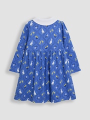 Floral de pato azul - Vestido JoJo Maman Bébé 100% algodão Peter Pan com gola Peter Pan na frente e manga comprida - Imagem 3 de 4