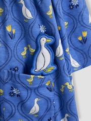 Floral de pato azul - Vestido JoJo Maman Bébé 100% algodão Peter Pan com gola Peter Pan na frente e manga comprida - Imagem 4 de 4