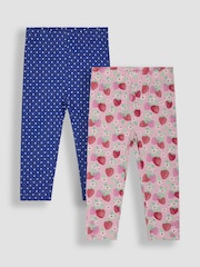 JoJo Maman Bébé Pink Strawberry Garden Floral Leggings 2 Pack - Image 1 of 5
