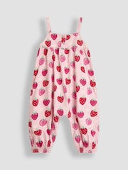 JoJo Maman Bébé Pink Strawberry Button Front Jumpsuit - Image 1 of 3