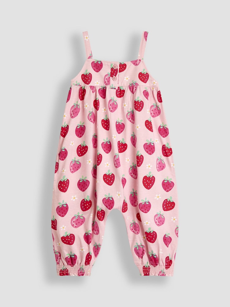 JoJo Maman Bébé Pink Strawberry Button Front Jumpsuit - Image 1 of 3