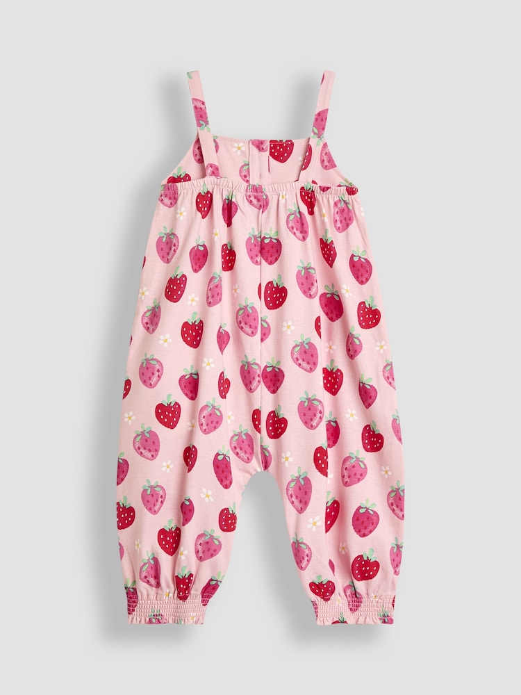 JoJo Maman Bébé Pink Strawberry Button Front Jumpsuit - Image 2 of 3