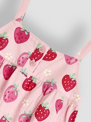 JoJo Maman Bébé Pink Strawberry Button Front Jumpsuit - Image 3 of 3