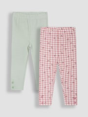 JoJo Maman Bébé Pink Cherry Gingham Leggings 2 Pack - Image 1 of 6