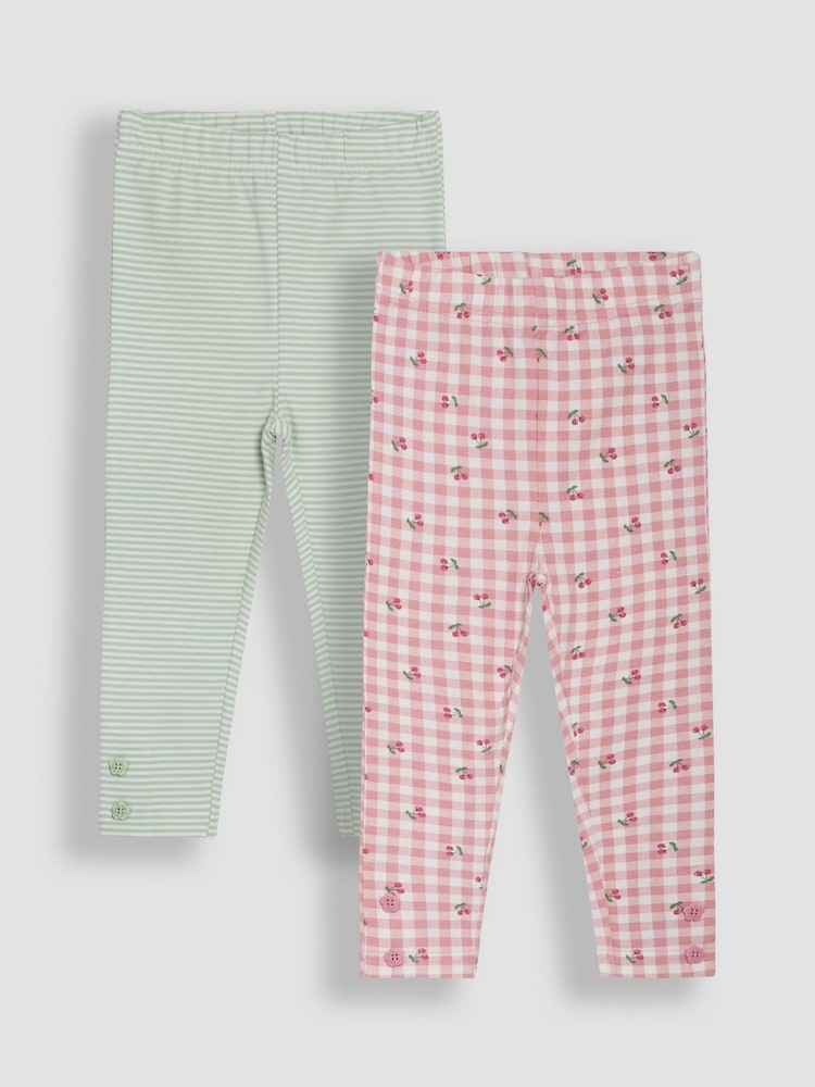 JoJo Maman Bébé Pink Cherry Gingham Leggings 2 Pack - Image 1 of 6