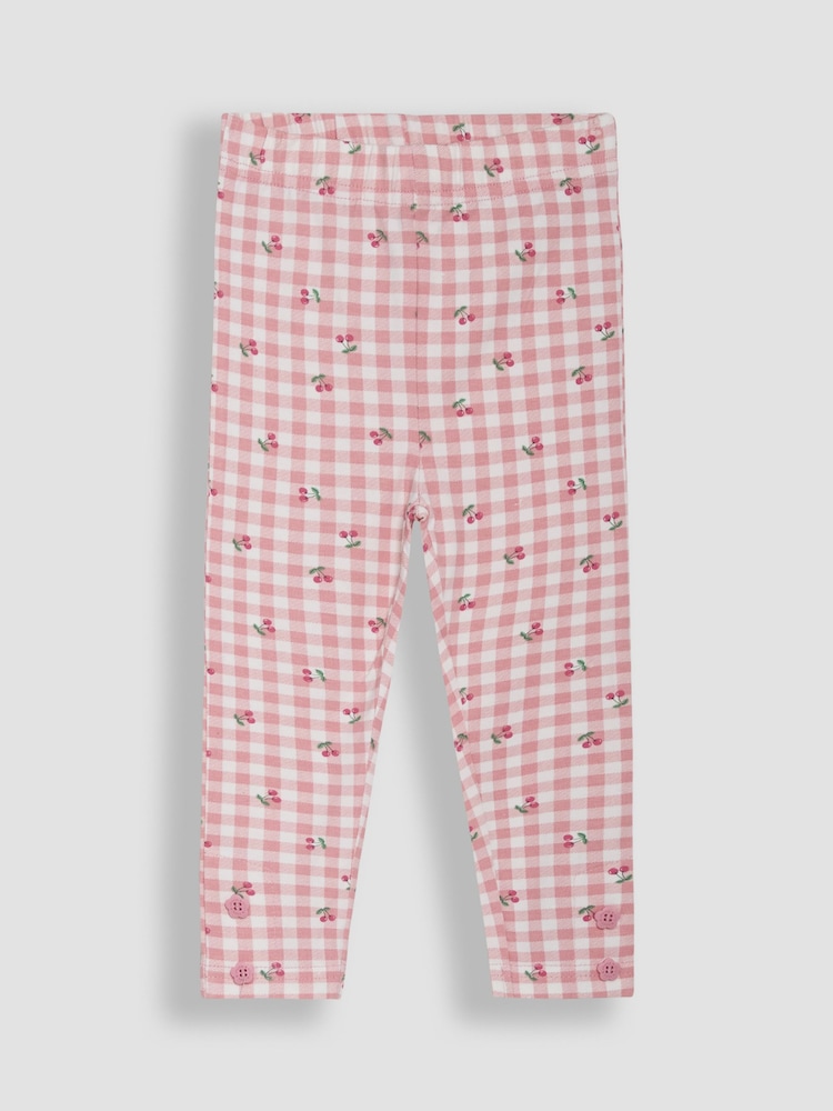 JoJo Maman Bébé Pink Cherry Gingham Leggings 2 Pack - Image 2 of 6