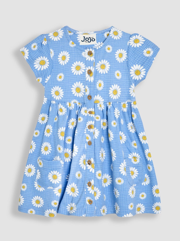 JoJo Maman Bébé Blue Daisy Button Through Dress - Image 1 of 3