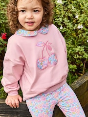 JoJo Maman Bébé Pink Cherry 2-Piece Appliqué Sweatshirt & Leggings Set - Image 2 of 6