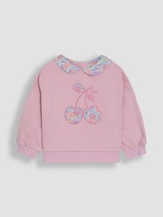 JoJo Maman Bébé Pink Cherry 2-Piece Appliqué Sweatshirt & Leggings Set - Image 4 of 6