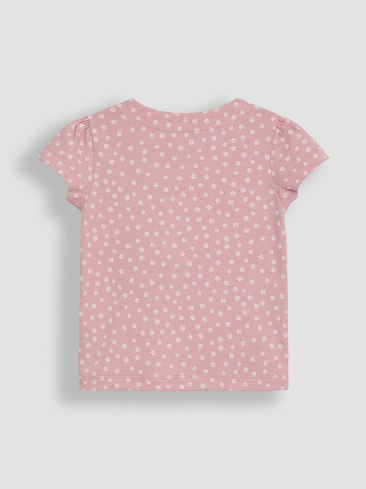 JoJo Maman Bébé Pink Bunny Print Appliqué 100% Cotton T-Shirt - Image 2 of 3