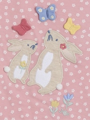 JoJo Maman Bébé Pink Bunny Print Appliqué 100% Cotton T-Shirt - Image 3 of 3
