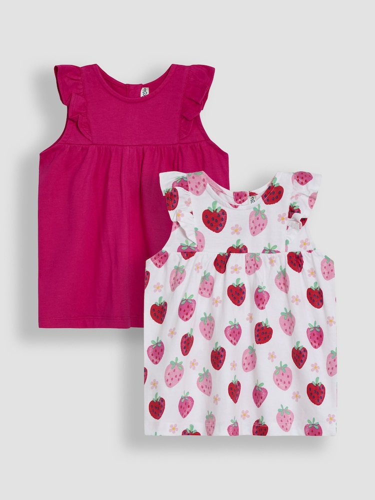 JoJo Maman Bébé Pink Strawberry Floral 2-Pack Flutter Sleeve T-Shirts - Image 1 of 5