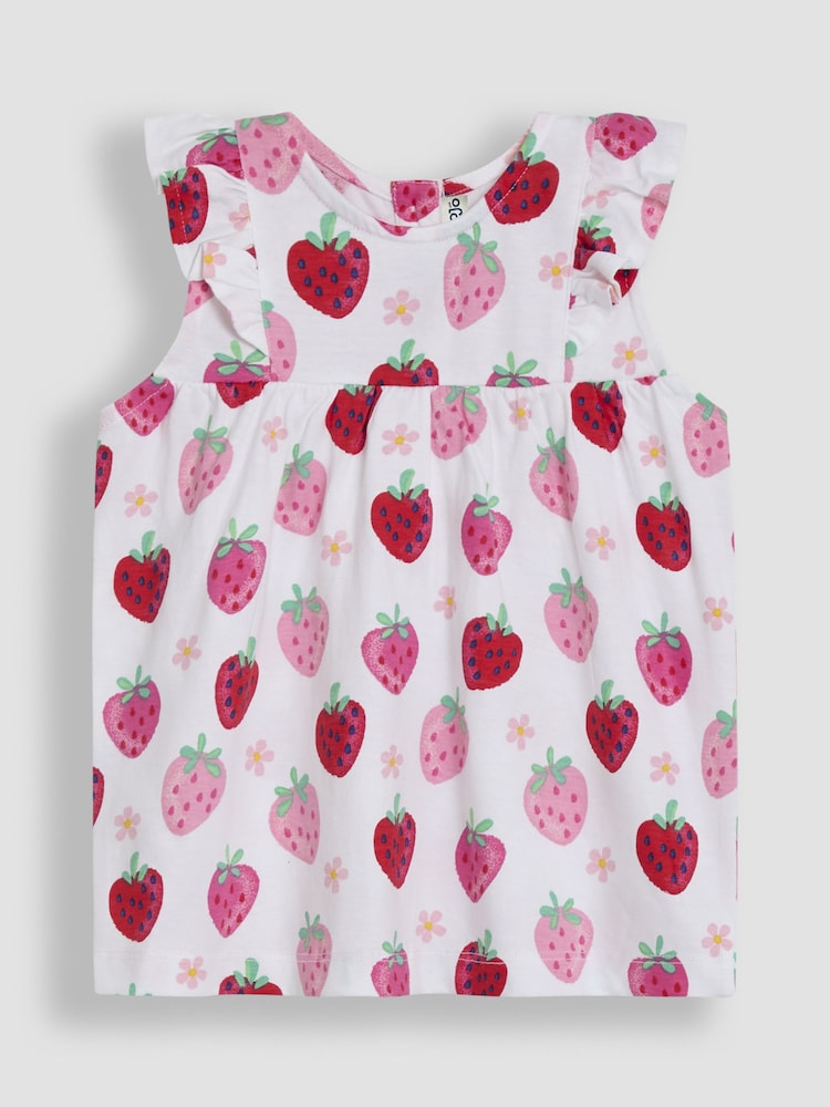 JoJo Maman Bébé Pink Strawberry Floral 2-Pack Flutter Sleeve T-Shirts - Image 2 of 5