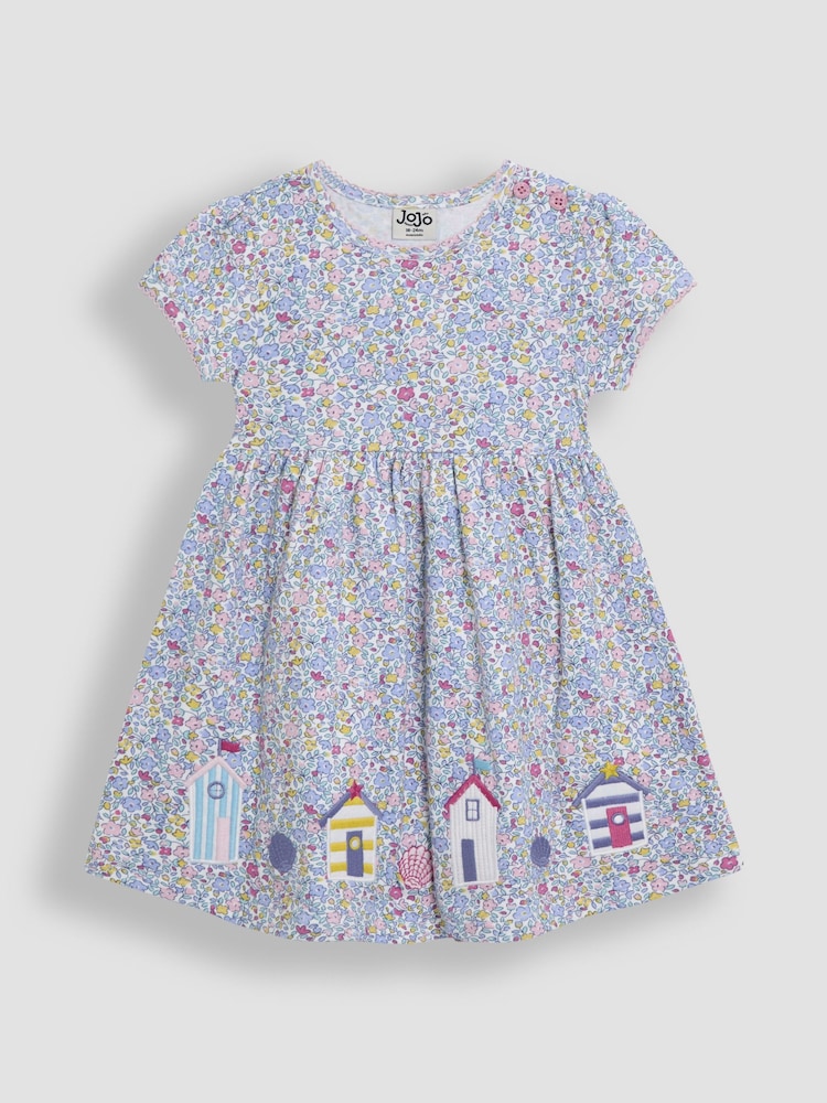 JoJo Maman Bébé Pink Appliqué Floral Print Dress - Image 1 of 3