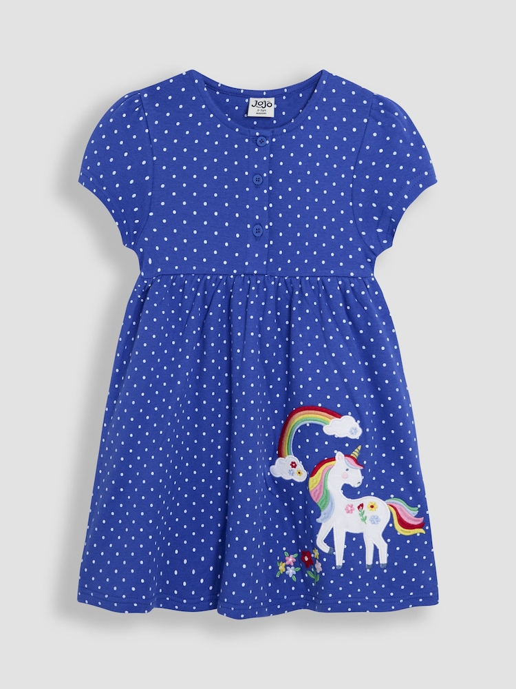 JoJo Maman Bébé Purple Unicorn Appliqué Button Front Dress - Image 1 of 3