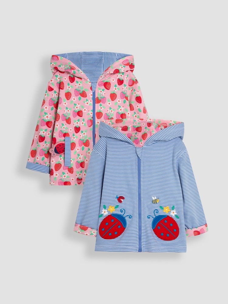 JoJo Maman Bébé Cornflower Blue Ladybird Appliqué Reversible Hoodie - Image 1 of 9