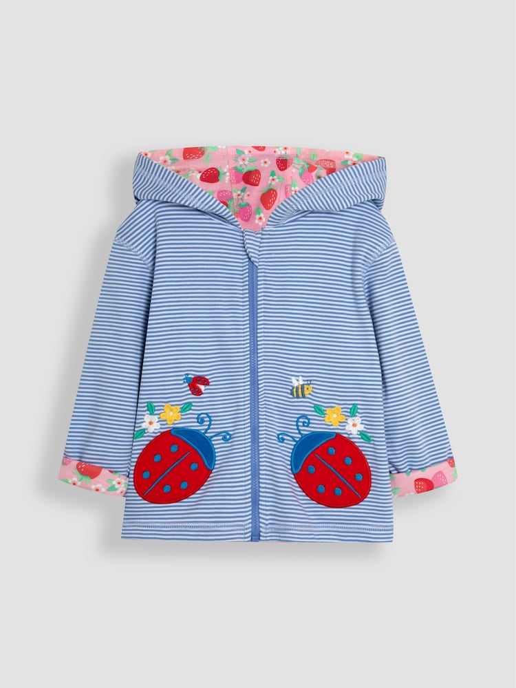 JoJo Maman Bébé Cornflower Blue Ladybird Appliqué Reversible Hoodie - Image 2 of 9