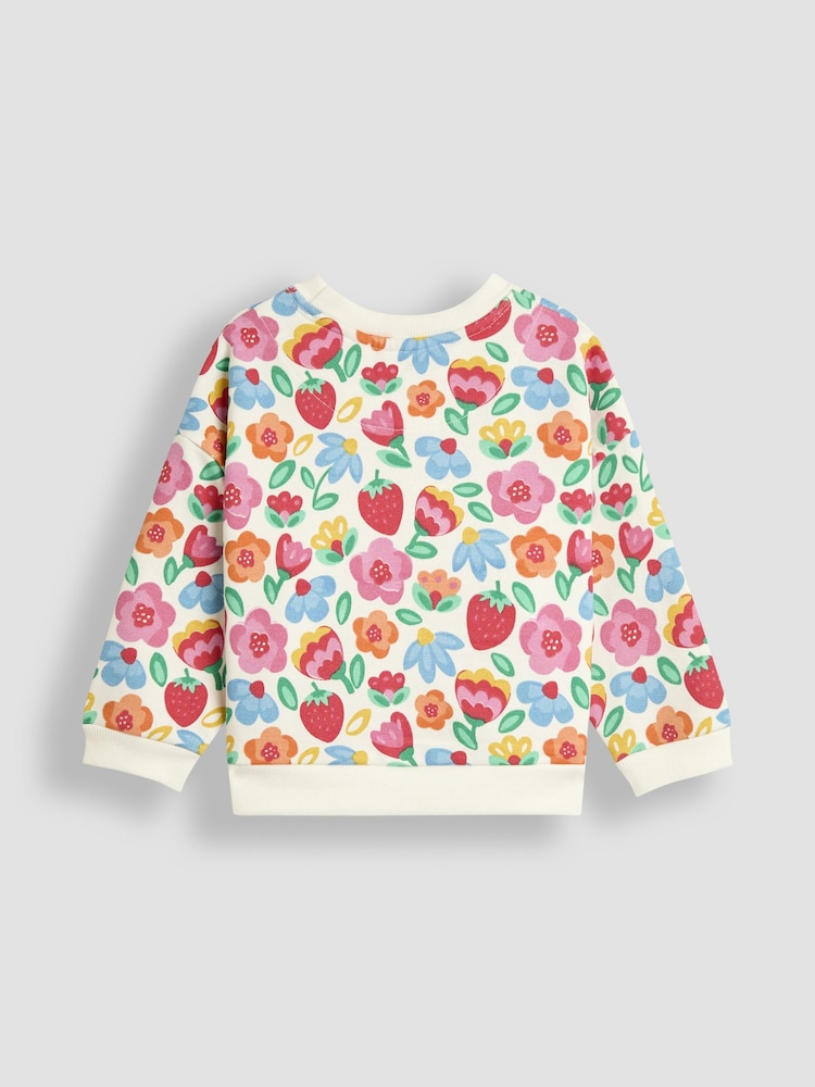 JoJo Maman Bébé Cream Floral & Strawberry Printed Crew Neck Sweatshirt - Image 2 of 5