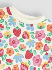 JoJo Maman Bébé Cream Floral & Strawberry Printed Crew Neck Sweatshirt - Image 3 of 5