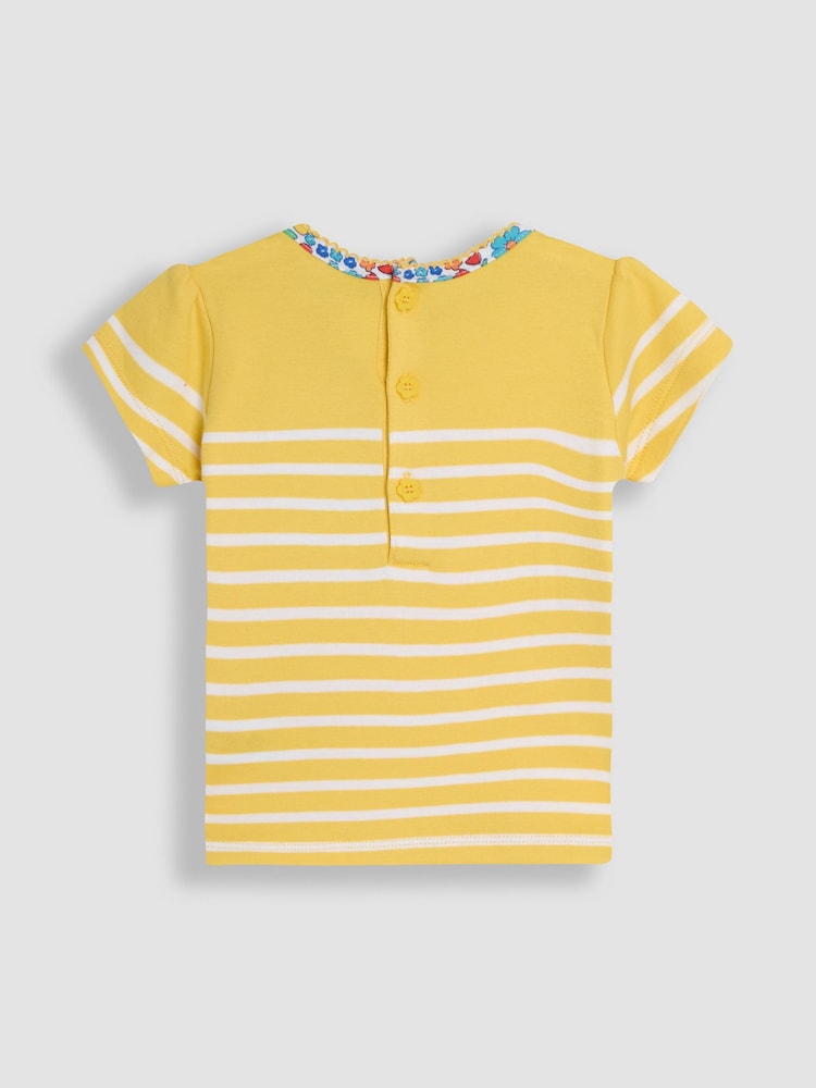 JoJo Maman Bébé Yellow Unicorn Appliqué Pocket Breton T-Shirt - Image 2 of 3