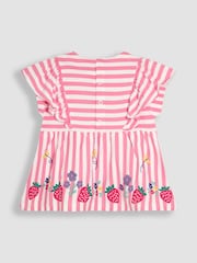 JoJo Maman Bébé Raspberry Pink 2-Piece Floral Appliqué Ruffle Front T-Shirt & Shorts Set - Image 3 of 5