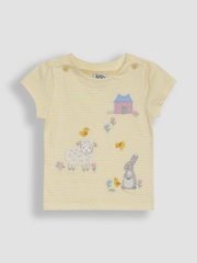 JoJo Maman Bébé Yellow Bunny & Lamb Print Appliqué 100% Cotton T-Shirt - Image 1 of 1