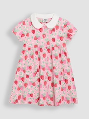 Floral de morango rosa - Vestido JoJo Maman Bébé Peter Pan com gola e botões frontais 100% algodão - Imagem 1 de 4