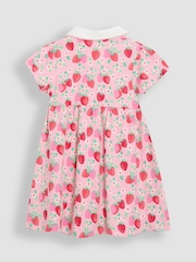 Floral de morango rosa - Vestido JoJo Maman Bébé Peter Pan com gola e botões frontais 100% algodão - Imagem 3 de 4