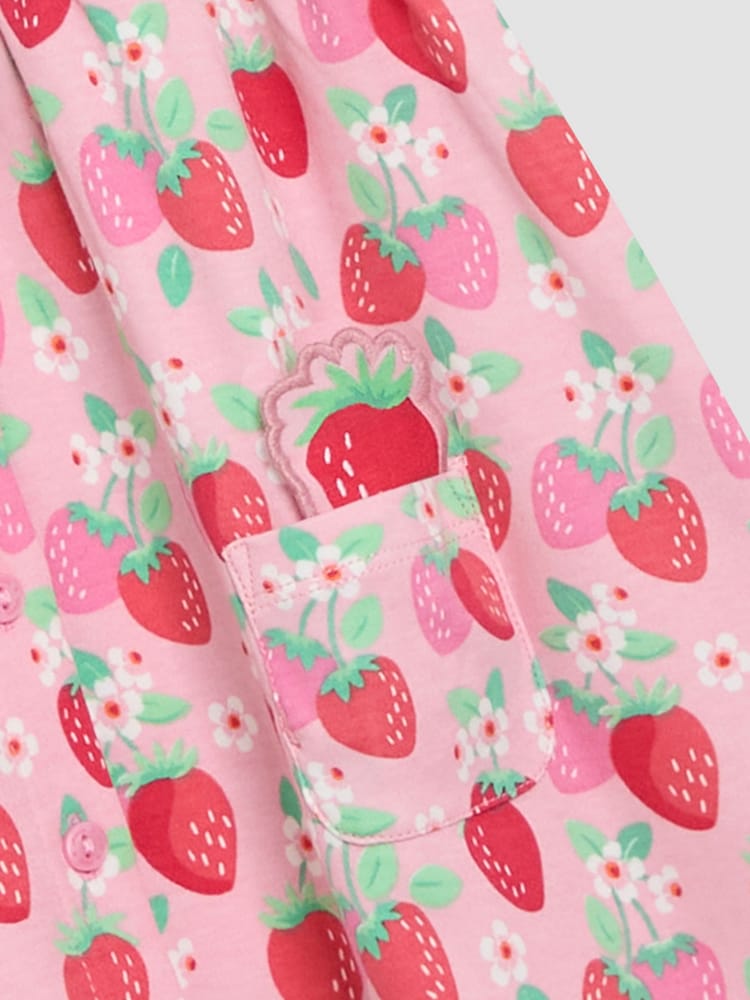 Floral de morango rosa - Vestido JoJo Maman Bébé Peter Pan com gola e botões frontais 100% algodão - Imagem 4 de 4