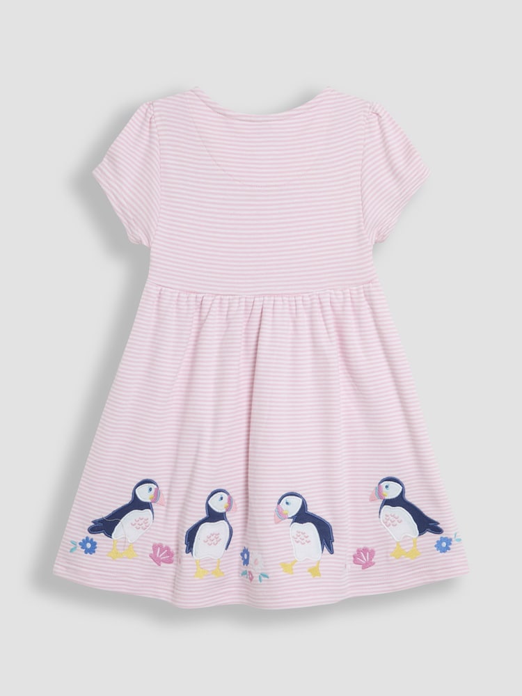 JoJo Maman Bébé Pink Puffin Appliqué Button Front Dress - Image 2 of 3
