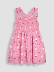 JoJo Maman Bébé Pink Ice Cream Cross Back Smocked Dress - Image 1 of 3