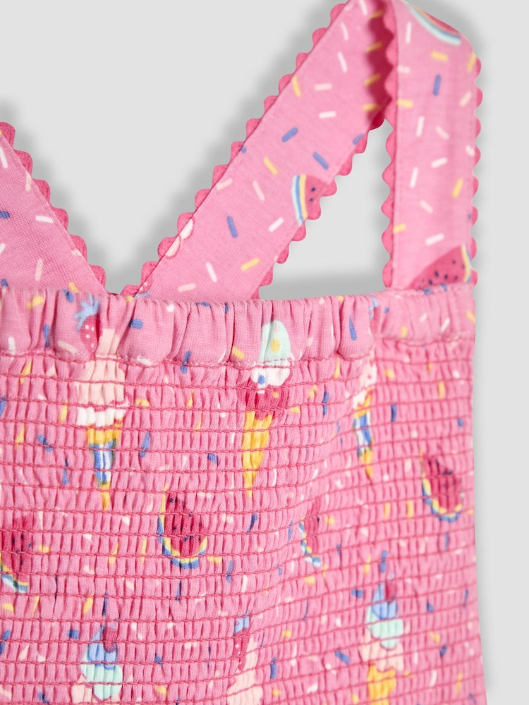 JoJo Maman Bébé Pink Ice Cream Cross Back Smocked Dress - Image 2 of 3