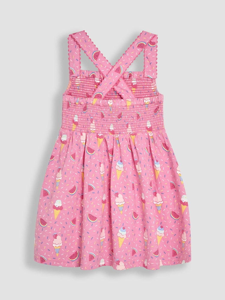 JoJo Maman Bébé Pink Ice Cream Cross Back Smocked Dress - Image 3 of 3