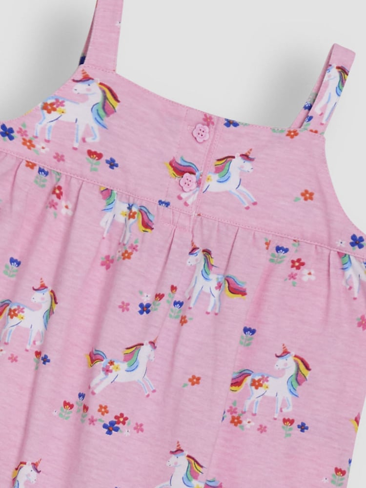 JoJo Maman Bébé Pink Unicorn Button Front Jumpsuit - Image 2 of 3