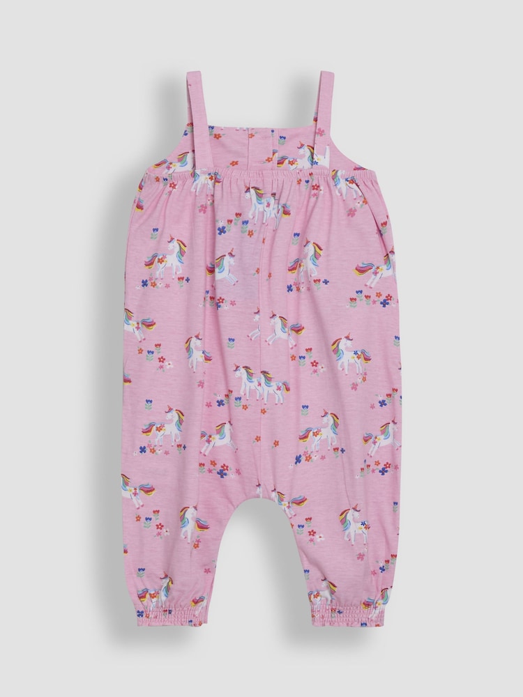JoJo Maman Bébé Pink Unicorn Button Front Jumpsuit - Image 3 of 3
