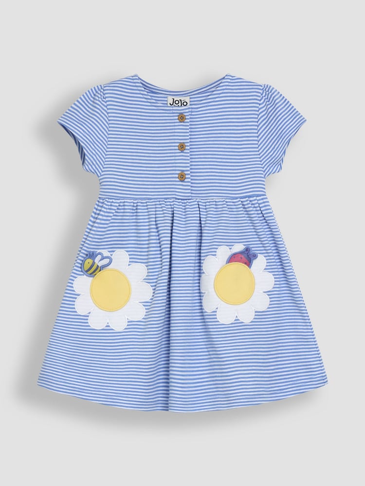 JoJo Maman Bébé Blue Daisy Pocket Appliqué Button Front Dress - Image 1 of 3 JoJo Maman Bébé Blue Daisy Pocket Appliqué Button Front Dress - Image 1 of 3